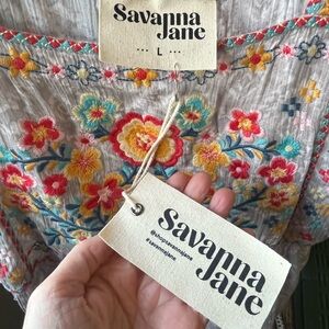 Savanna Jane Boho floral-embroidered top.